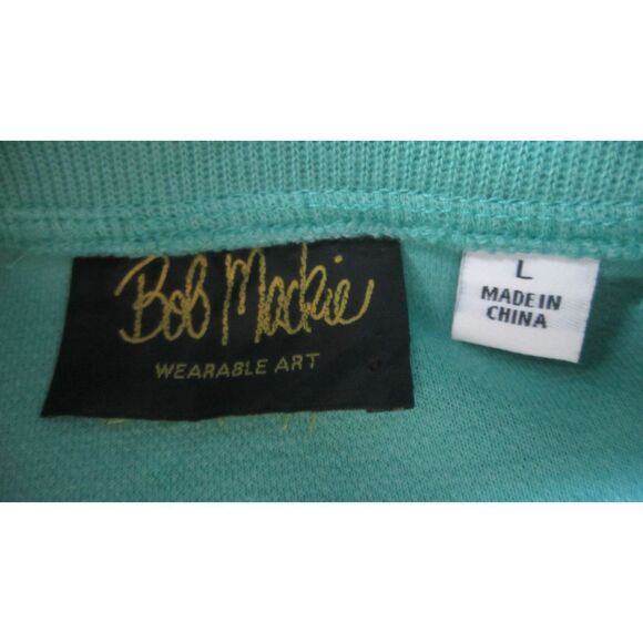 Bob Mackie Laser Cut Zip Front Embroidered Long Sleeve Teal Green Mock Collar Lg - Picture 4 of 4